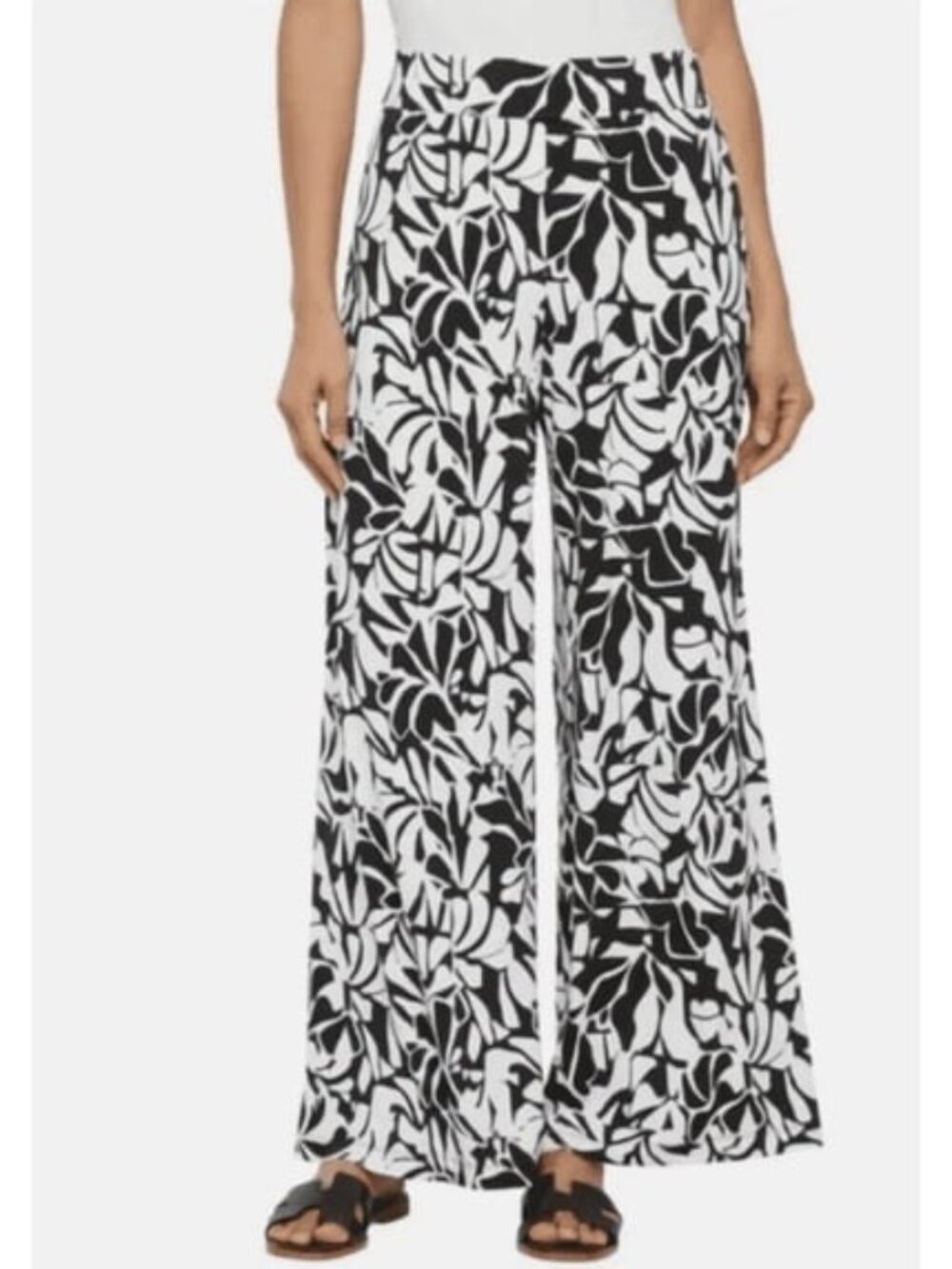 Three Dots Women's Wide-Leg Pull-On Pants, Print Black/White Size Medium